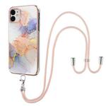 For iPhone 11 Electroplating Pattern IMD TPU Shockproof Case with Neck Lanyard (Milky Way White Marble)