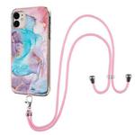 For iPhone 11 Electroplating Pattern IMD TPU Shockproof Case with Neck Lanyard (Milky Way Blue Marble)