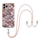 For iPhone 11 Pro Electroplating Pattern IMD TPU Shockproof Case with Neck Lanyard (Pink Scales)