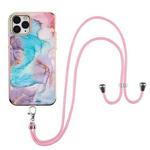 For iPhone 11 Pro Electroplating Pattern IMD TPU Shockproof Case with Neck Lanyard (Milky Way Blue Marble)