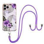 For iPhone 11 Pro Electroplating Pattern IMD TPU Shockproof Case with Neck Lanyard (Purple Flower)