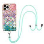 For iPhone 11 Pro Max Electroplating Pattern IMD TPU Shockproof Case with Neck Lanyard (Colorful Scales)