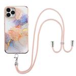 For iPhone 11 Pro Max Electroplating Pattern IMD TPU Shockproof Case with Neck Lanyard (Milky Way White Marble)