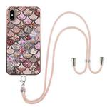 For iPhone X / XS Electroplating Pattern IMD TPU Shockproof Case with Neck Lanyard(Pink Scales)