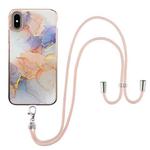 For iPhone XS Max Electroplating Pattern IMD TPU Shockproof Case with Neck Lanyard(Milky Way White Marble)