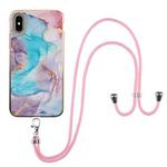 For iPhone XS Max Electroplating Pattern IMD TPU Shockproof Case with Neck Lanyard(Milky Way Blue Marble)