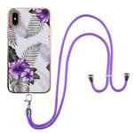 For iPhone XS Max Electroplating Pattern IMD TPU Shockproof Case with Neck Lanyard(Purple Flower)