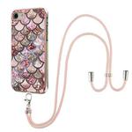 For iPhone SE 2022 / SE 2020 / 8 / 7 Electroplating Pattern IMD TPU Shockproof Case with Neck Lanyard(Pink Scales)