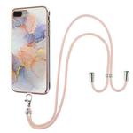 Electroplating Pattern IMD TPU Shockproof Case with Neck Lanyard For iPhone 8 Plus / 7 Plus(Milky Way White Marble)