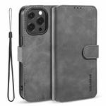 For iPhone 13 Pro DG.MING Retro Oil Side Horizontal Flip Leather Case with Holder & Card Slots & Wallet (Grey)