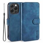 For iPhone 13 Pro DG.MING Retro Oil Side Horizontal Flip Leather Case with Holder & Card Slots & Wallet (Blue)