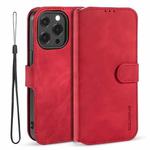 For iPhone 13 Pro Max DG.MING Retro Oil Side Horizontal Flip Leather Case with Holder & Card Slots & Wallet (Red)