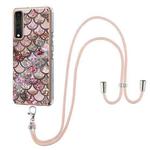 For LG Stylo 7 4G Electroplating Pattern IMD TPU Shockproof Case with Neck Lanyard(Pink Scales)