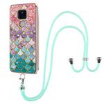 For Motorola Moto G Play 2021 Electroplating Pattern IMD TPU Shockproof Case with Neck Lanyard(Colorful Scales)
