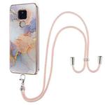 For Motorola Moto G Play 2021 Electroplating Pattern IMD TPU Shockproof Case with Neck Lanyard(Milky Way White Marble)