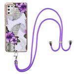 For Motorola Moto G Stylus 2021 Electroplating Pattern IMD TPU Shockproof Case with Neck Lanyard(Purple Flower)