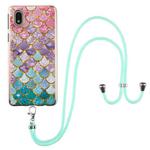For Samsung Galaxy A01 Core Electroplating Pattern IMD TPU Shockproof Case with Neck Lanyard(Colorful Scales)