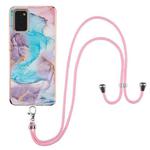 For Samsung Galaxy A02s US Version Electroplating Pattern IMD TPU Shockproof Case with Neck Lanyard(Milky Way Blue Marble)