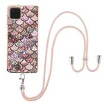 For Samsung Galaxy A12/M12/F12 Electroplating Pattern IMD TPU Shockproof Case with Neck Lanyard(Pink Scales)