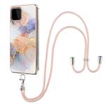 For Samsung Galaxy A22 4G EU Version/M32 Electroplating Pattern IMD TPU Shockproof Case with Neck Lanyard(Milky Way White Marble)