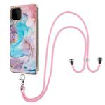 For Samsung Galaxy A22 4G EU Version/M32 Electroplating Pattern IMD TPU Shockproof Case with Neck Lanyard(Milky Way Blue Marble)