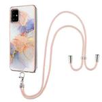 For Samsung Galaxy A51 Electroplating Pattern IMD TPU Shockproof Case with Neck Lanyard(Milky Way White Marble)