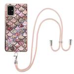 For Samsung Galaxy A71 / A715 Electroplating Pattern IMD TPU Shockproof Case with Neck Lanyard(Pink Scales)