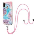 For Samsung Galaxy M11 / A11 Electroplating Pattern IMD TPU Shockproof Case with Neck Lanyard(Milky Way Blue Marble)