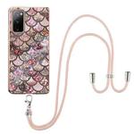 For Samsung Galaxy S20 FE 5G / 4G Electroplating Pattern IMD TPU Shockproof Case with Neck Lanyard(Pink Scales)