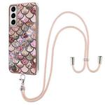 For Samsung Galaxy S21 5G Electroplating Pattern IMD TPU Shockproof Case with Neck Lanyard(Pink Scales)