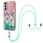 For Samsung Galaxy S21 5G Electroplating Pattern IMD TPU Shockproof Case with Neck Lanyard(Colorful Scales)