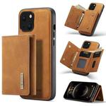 For iPhone 13 DG.MING M1 Series 3-Fold Multi Card Wallet Shockproof Case with Holder Function (Brown)