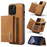 For iPhone 13 Pro DG.MING M1 Series 3-Fold Multi Card Wallet Shockproof Case with Holder Function (Brown)