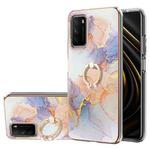 For Xiaomi Poco M3/Redmi Note 9 4G/Redmi 9 Power/Redmi 9T Electroplating Pattern IMD TPU Shockproof Case with Rhinestone Ring Holder(Milky Way White Marble)