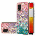 For Xiaomi Mi 10 Lite 5G Electroplating Pattern IMD TPU Shockproof Case with Rhinestone Ring Holder(Colorful Scales)