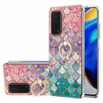 For Xiaomi Mi 10T 5G/10T Pro 5G Electroplating Pattern IMD TPU Shockproof Case with Rhinestone Ring Holder(Colorful Scales)
