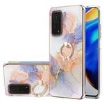 For Xiaomi Mi 10T 5G/10T Pro 5G Electroplating Pattern IMD TPU Shockproof Case with Rhinestone Ring Holder(Milky Way White Marble)