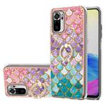 For Xiaomi Redmi Note 10 Electroplating Pattern IMD TPU Shockproof Case with Rhinestone Ring Holder(Colorful Scales)