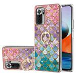 For Xiaomi Redmi Note 10 Pro/ 10 Pro Max Electroplating Pattern IMD TPU Shockproof Case with Rhinestone Ring Holder(Colorful Scales)