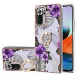 For Xiaomi Redmi Note 10 Pro/ 10 Pro Max Electroplating Pattern IMD TPU Shockproof Case with Rhinestone Ring Holder(Purple Flower)