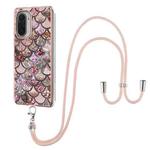 For Xiaomi Mi 11i / Poco F3 Electroplating Pattern IMD TPU Shockproof Case with Neck Lanyard(Pink Scales)