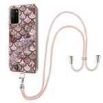 For Xiaomi Poco M3 / Redmi Note 9 4G Electroplating Pattern IMD TPU Shockproof Case with Neck Lanyard(Pink Scales)