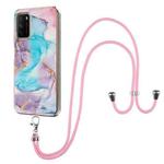 For Xiaomi Poco M3 / Redmi Note 9 4G Electroplating Pattern IMD TPU Shockproof Case with Neck Lanyard(Milky Way Blue Marble)
