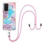 For Xiaomi Mi 10T 5G / 10T Pro 5G Electroplating Pattern IMD TPU Shockproof Case with Neck Lanyard(Milky Way Blue Marble)