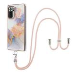 For Xiaomi Redmi Note 10 Pro / 10 Pro Max Electroplating Pattern IMD TPU Shockproof Case with Neck Lanyard(Milky Way White Marble)