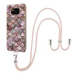 For Xiaomi Poco X3 NFC Electroplating Pattern IMD TPU Shockproof Case with Neck Lanyard(Pink Scales)