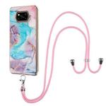 For Xiaomi Poco X3 NFC Electroplating Pattern IMD TPU Shockproof Case with Neck Lanyard(Milky Way Blue Marble)