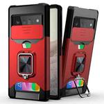 For Google Pixel 6 Sliding Camera Cover Design PC + TPU Shockproof Case with Ring Holder & Card Slot(Red)