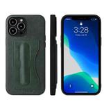 For iPhone 13 Pro Fierre Shann Full Coverage Protective Leather Case with Holder & Card Slot (Green)