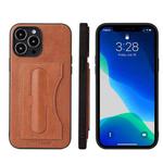 For iPhone 13 Pro Fierre Shann Full Coverage Protective Leather Case with Holder & Card Slot (Brown)